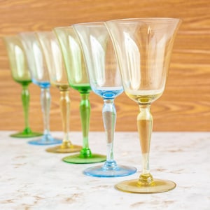Vintage Set of 6 Multicolored Crystal Goblets