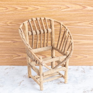 Vintage Miniature Twig Chair: Succulent Plant Stand, Dollhouse Decor