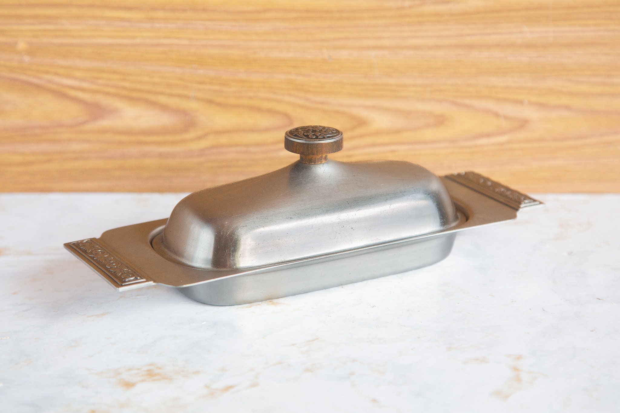 Vintage International Decorator Stainless Steel Butter Dish With