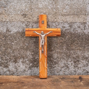 Vintage Jerusalem Wood Crucifix with Metal Detail