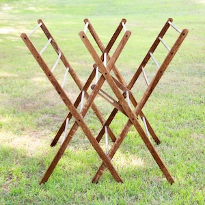 Vintage Folding Laundry Drying Rack: Large Wooden Clothes Airer