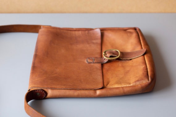 Vintage Leather Satchel, Handsewn Cross Body Bag,… - image 7