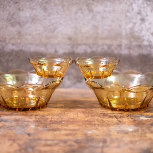 Vintage Chip and Dip Glass Bowl Golden Yellow Snack Set Etsy