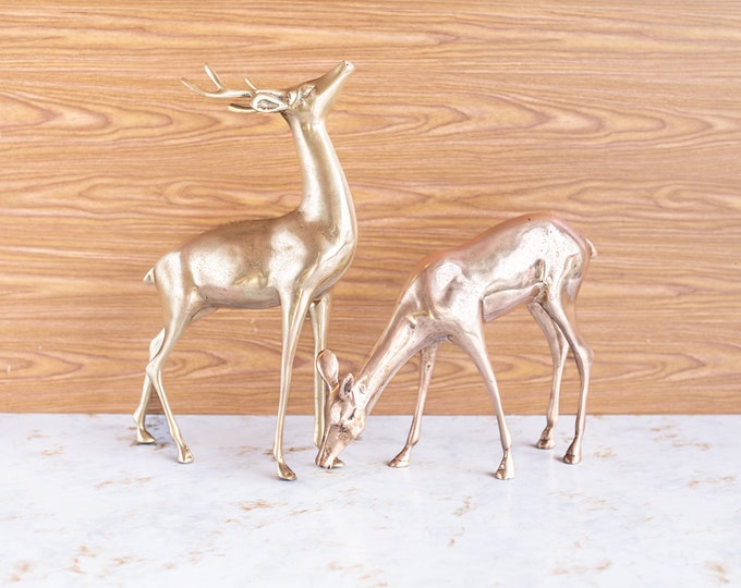Vintage Large Brass Stag and Doe Figures, Christmas Deer Etsy