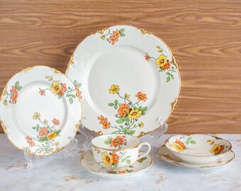 Antique Warwick China Place Settings: Orange Poppy Pattern B2036