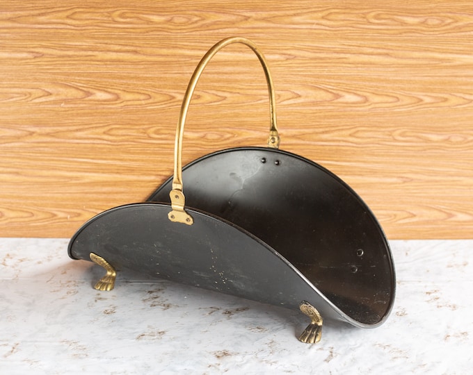 Vintage Black Metal Fireplace Wood Basket Holder Etsy