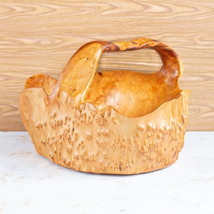 Vintage Carved Oak Burl Wooden Basket, Burlwood, Wood Oak Bowl