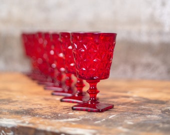 Vintage Imperial Glass Mount Vernon Red Water Goblets | Red Glassware | Vintage Barware