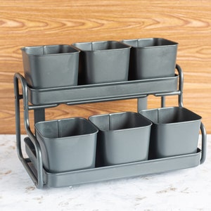 Vintage Two Tiered Railing Planter with Six Planting Pots