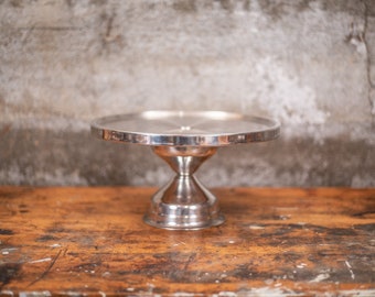 Vintage Stainless Cake Stand | Industrial Hotel Cake Pastry Stand | Metal Cake Plate