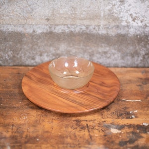 Vintage Walnut Serving Tray with Glass Bowl: Mid-Century Snack and Dip Set