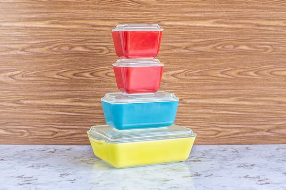 Vintage Pyrex Primary Colors Refrigerator Dish Set - Etsy