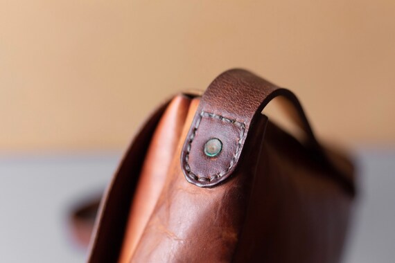 Vintage Leather Satchel, Handsewn Cross Body Bag,… - image 5