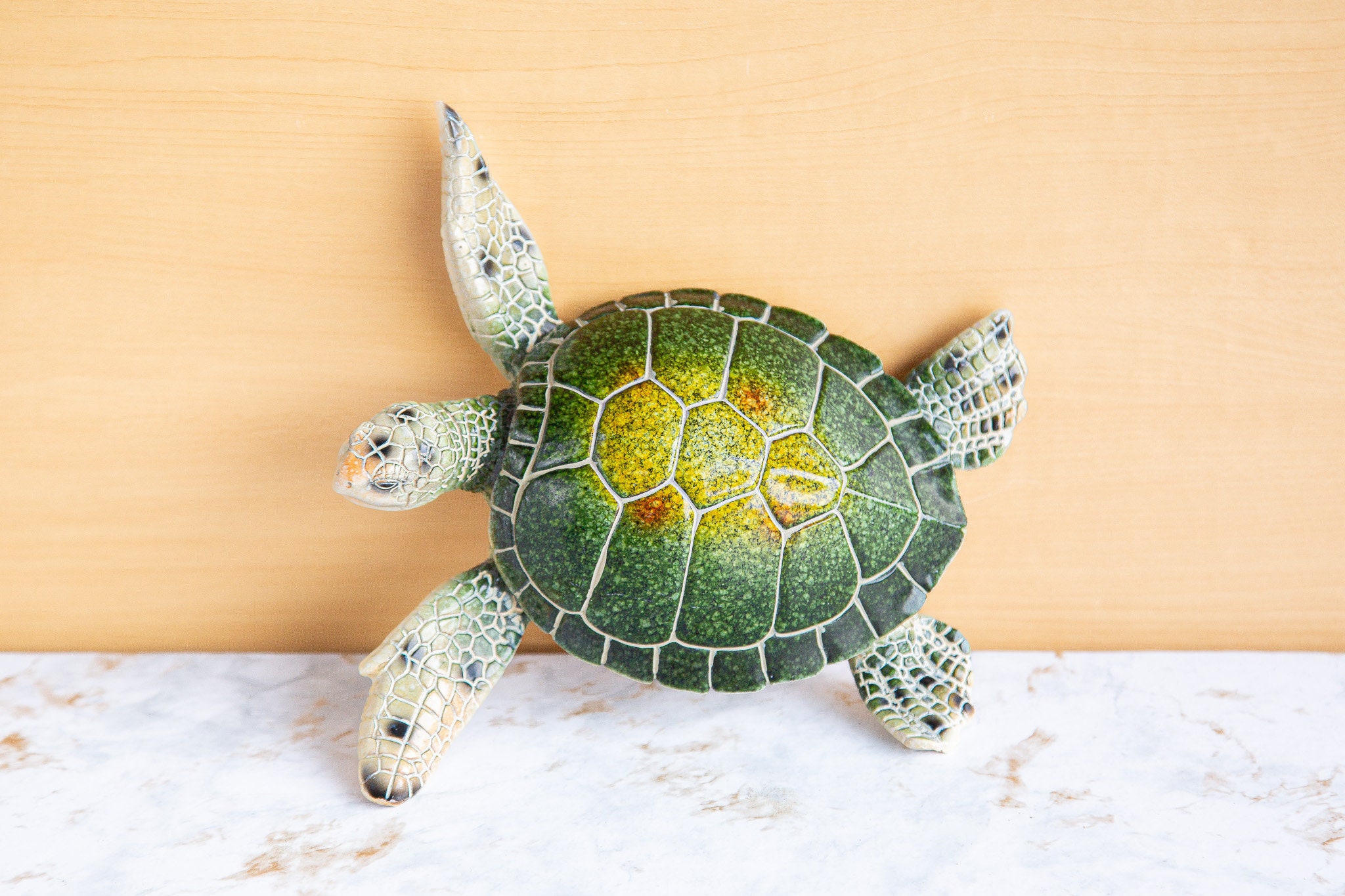 Vintage Resin Life Sized Turtle Figurine with Wall Hanging Attachment