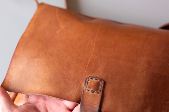 Vintage Leather Satchel, Handsewn Cross Body Bag,… - image 9