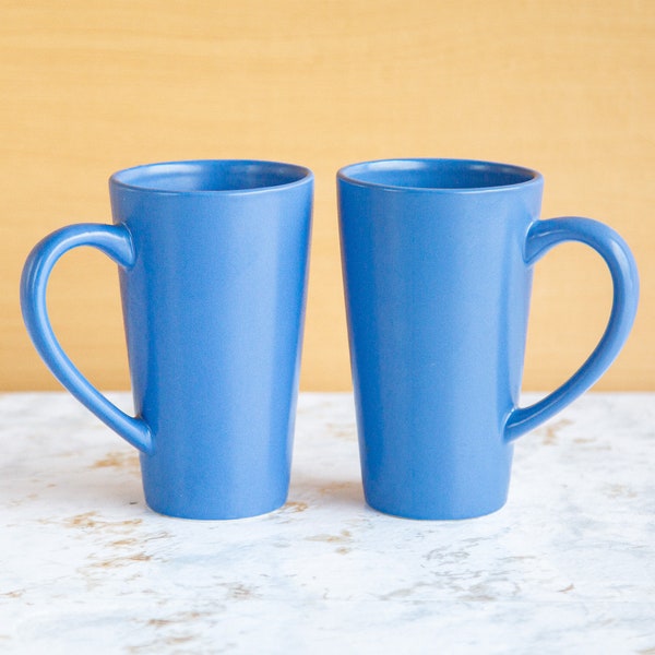 Vintage Chantal Tall 16 Ounce Latte or Coffee Mugs, Blue Espresso Cups Pair, Set of 2