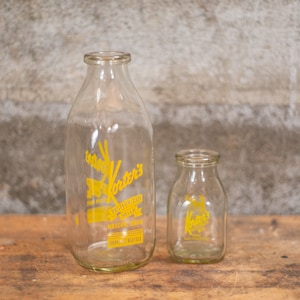 Vintage Midcentury Glass Milk Bottles | Local Dairy Milk Bottle Set | Vintage Glass Milk