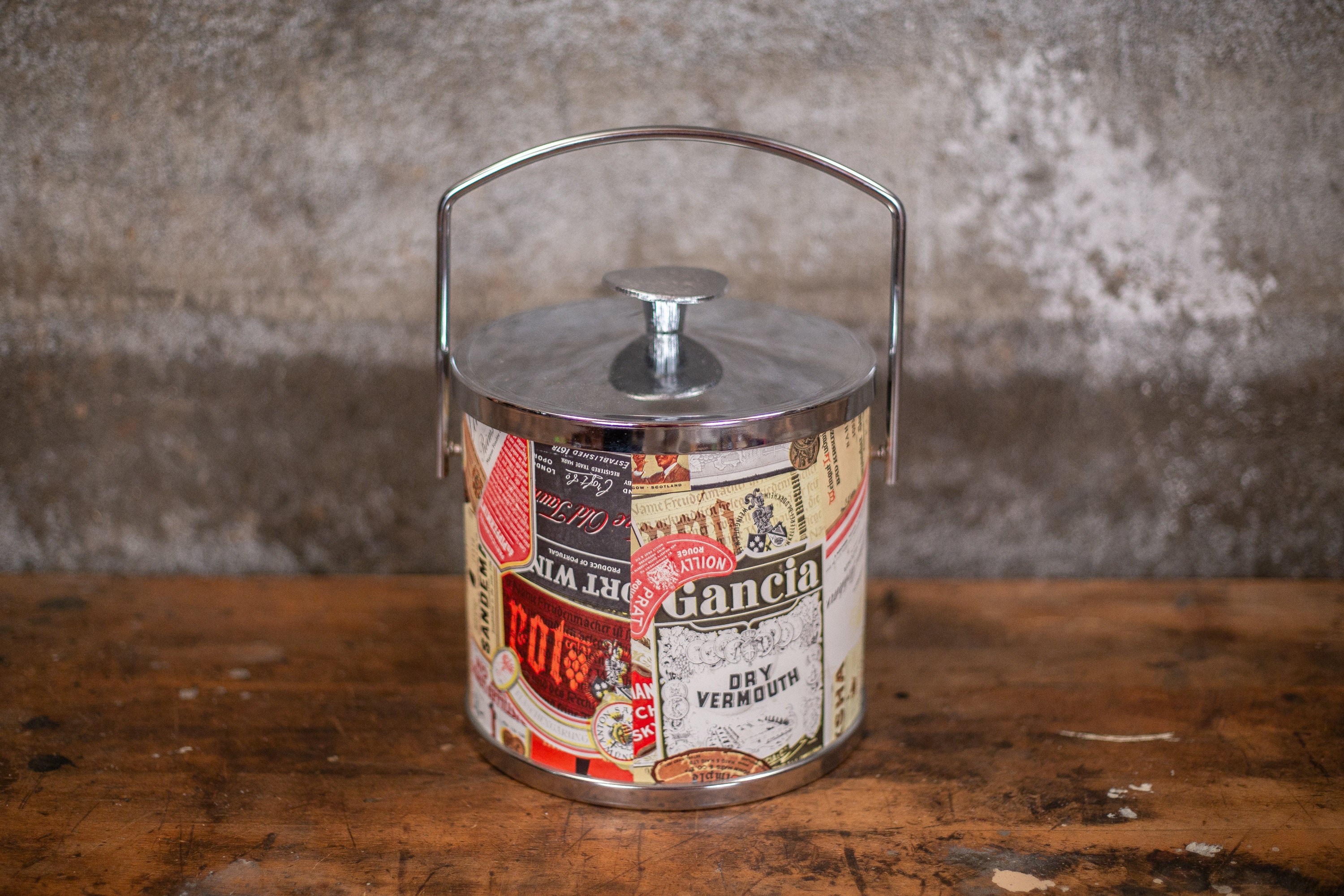 Midcentury Liquor Label Ice Bucket Stainless Ice Bucket Etsy