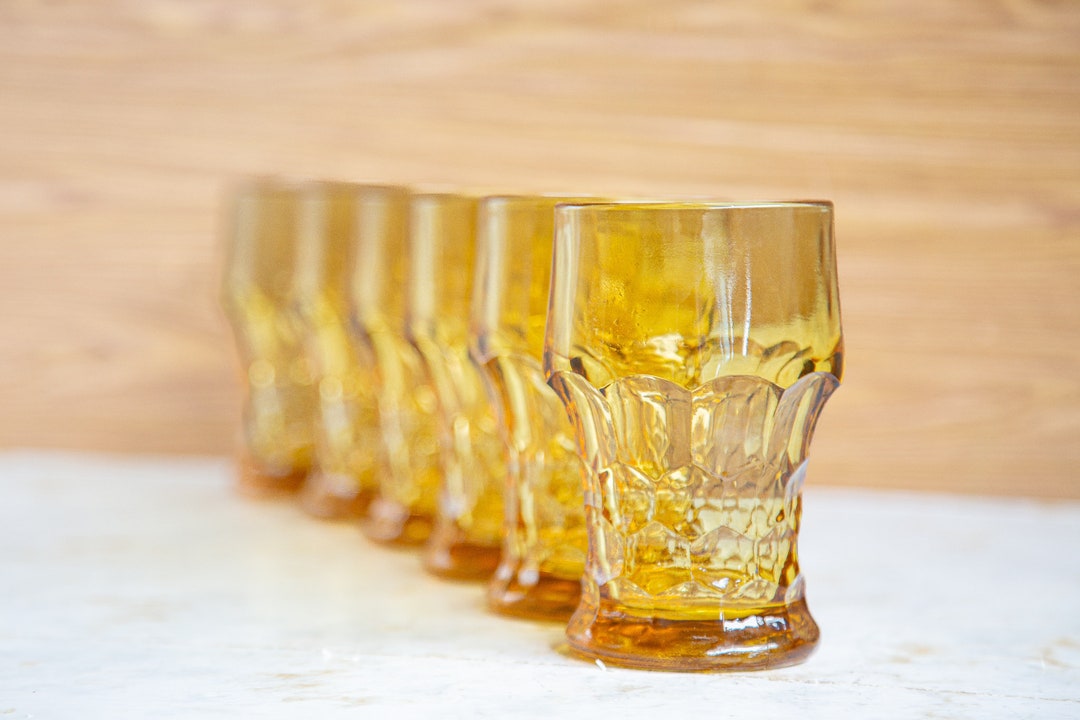 Vintage Amber Glass Drinking Glasses Set of 6 Tumblers Etsy