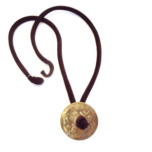 Vintage Laurel Burch 1970s Antique Chinese Coin Silver Pendant Silk Cord Necklace