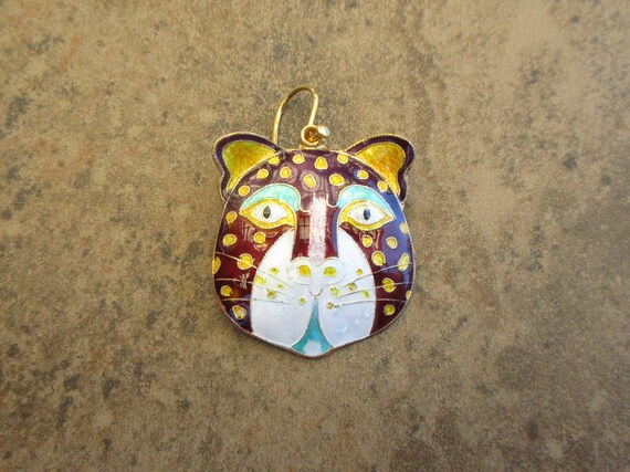 Vintage Laurel Burch 1970s Cloisonné Enamel Leopa… - image 2