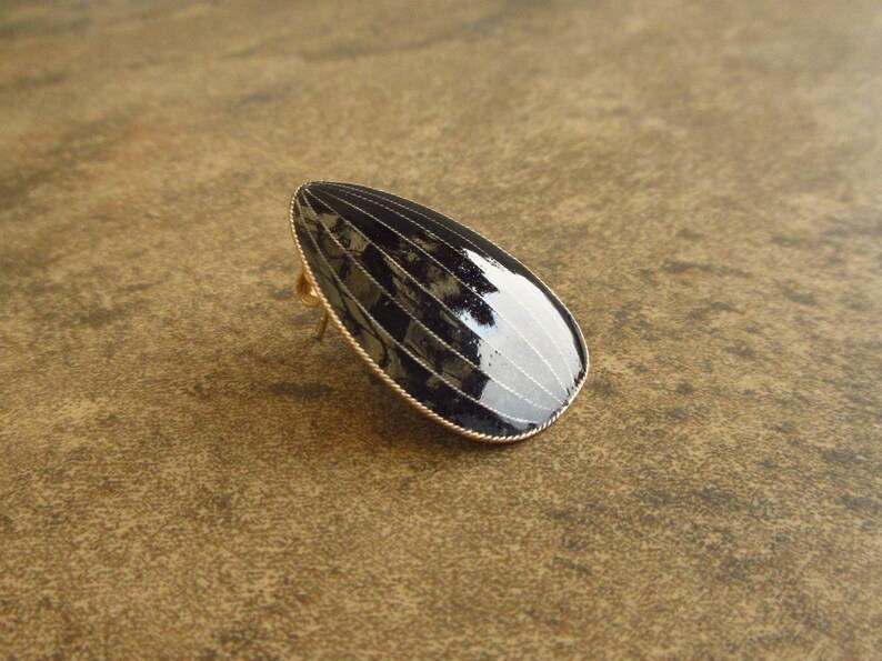 1970s Cloisonn\u00e9 Enamel Teardrop Shield Japanese Family Crest Sterling Silver 24k Gold Wash Pierced Earrings Vintage Laurel Inc