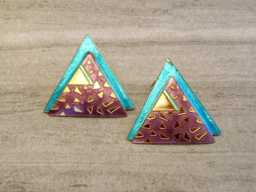 Boucles d'oreilles pendantes boule florales en émail cloisonné 12 mm VTG or jaune 14 carats - France