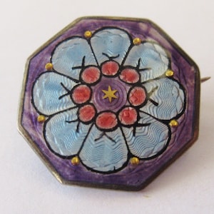 Vintage Aksel Holmsen Norway Petite Guilloche Enamel Brooch Pin