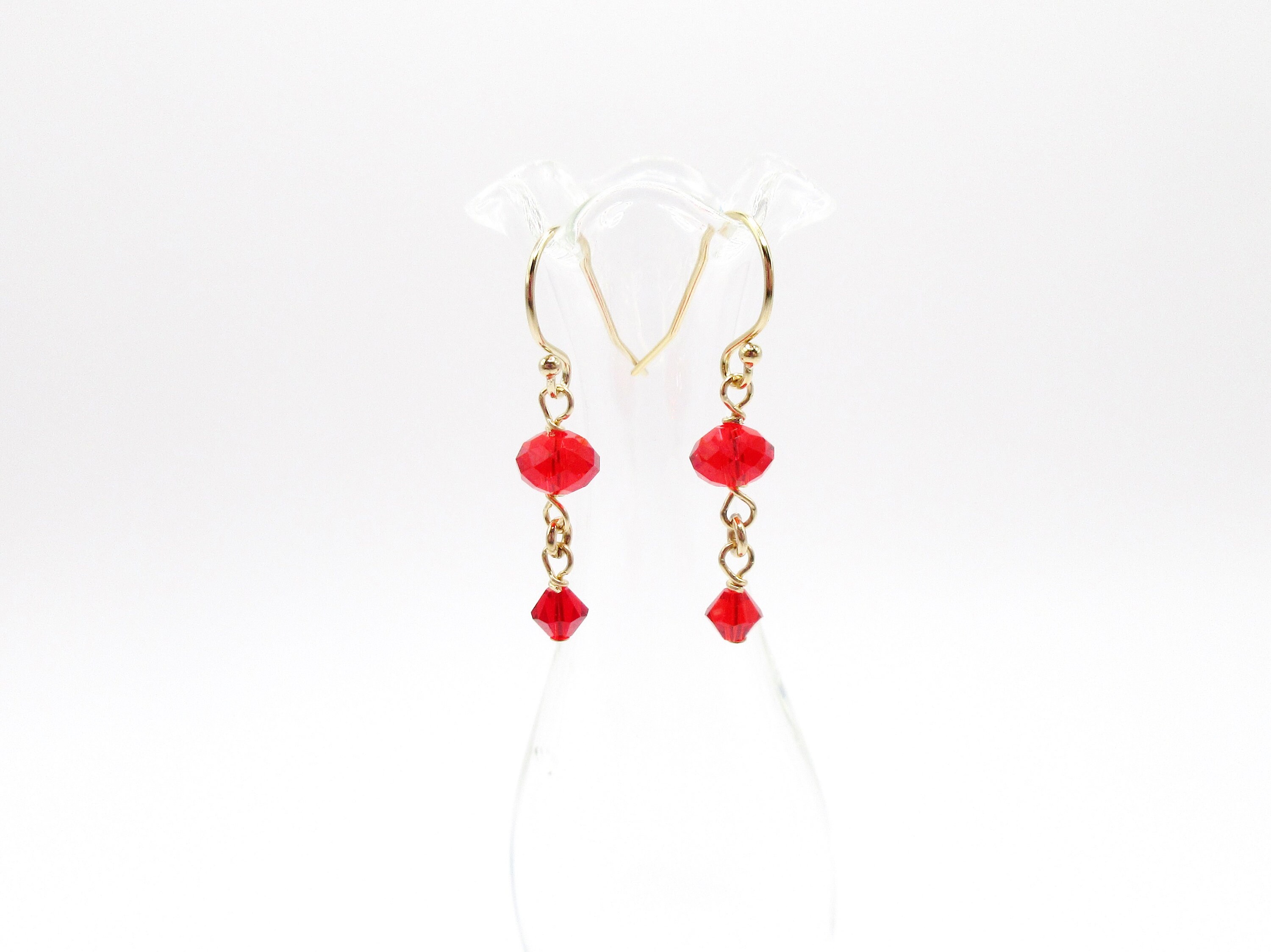 Swarovski Light Siam Crystal Bead 14k GF Gold Filled Wire Wrapped Pierced Earrings