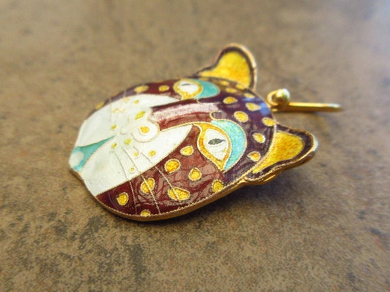 Vintage Laurel Burch 1970s Cloisonné Enamel Leopa… - image 9