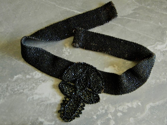 Buy Antique Victorian Mourning Jet Black Glass Beaded 