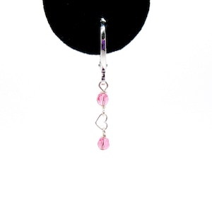 Sterling Silver White Gold Fill Swarovski Rose Pink Crystal Bead Heart Link Chain Hoop Huggie Leverback Girl Pierced Earrings