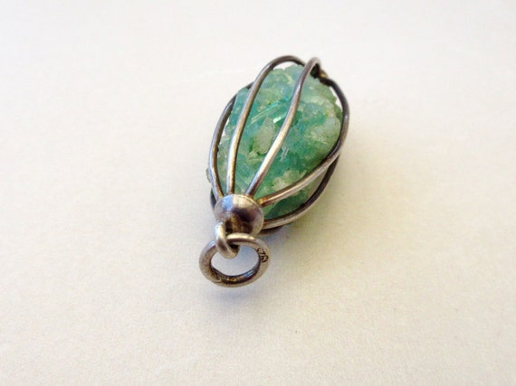 Vintage 1970s Raw Rough Green Crystal Bird Cage W… - image 10
