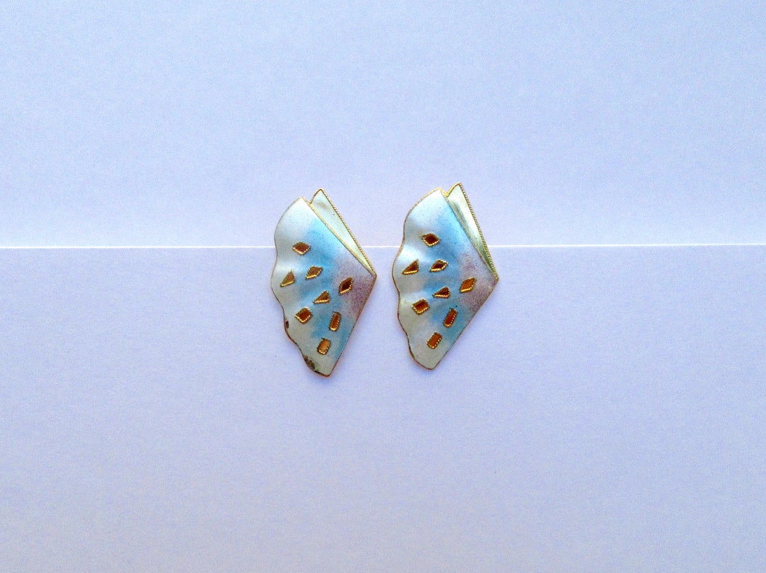 Boucles D'oreilles Percées Vintage En émail Cloisonné Or - Modèle 2392, Occasion Très Bon état