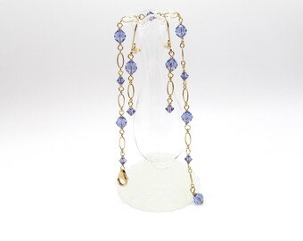 14k GF Swarovski Tanzanite Beads Long and Short Chain Link Gold Filled Bracelet and Pierced Earrings