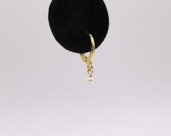 Petite Minimalist 14k Gold Filled Wire Wrapped Pearl 22k GF Gold Fill Hoop Huggie Round Leverback Pierced Earrings
