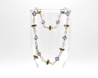 Light Amethyst Swarovski Crystal Bead Vintage Rondelle Wire Wrapped Sterling Silver Link Bracelet