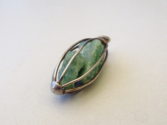 Vintage 1970s Raw Rough Green Crystal Bird Cage W… - image 4