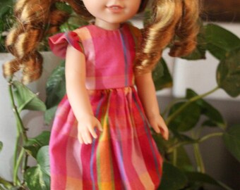 Handmade Pink Striped Doll Dress and Bloomers, Fits 14.5 Inch Wellie Dolls