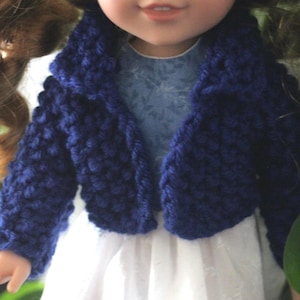 Handknit Doll Sweater Jacket, fits 14 Inch Dolls, Seed Stitch, Long Sleeves with collar. Blue.