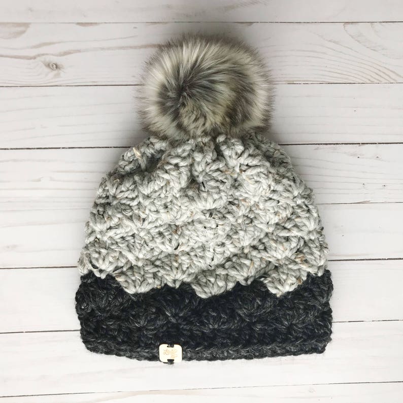 Madison Beanie Choose Your Colors Crochet Faux Fur Pom Pom Hat