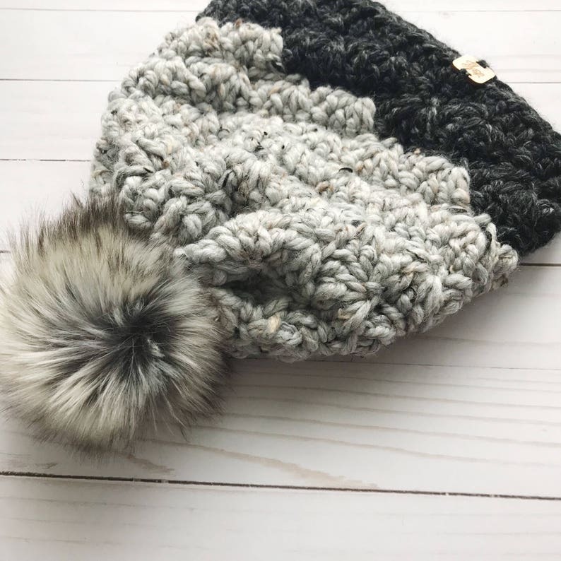 Madison Beanie Choose Your Colors Crochet Faux Fur Pom Pom Hat