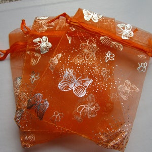 10 Orange Silver Butterfly Organza Gift Pouch Mini Wedding Favor Jewelry Candy Bag 4.53.25 inch organza orange butterfly organza bag image 2