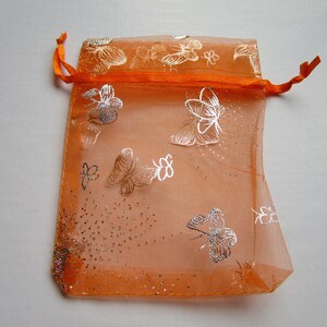 10 Orange Silver Butterfly Organza Gift Pouch Mini Wedding Favor Jewelry Candy Bag 4.53.25 inch organza orange butterfly organza bag image 3