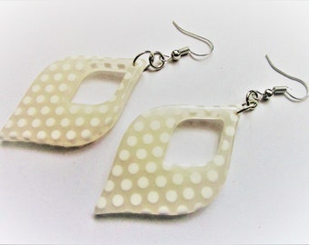 Teardrop polka dot earring - polka dot dangle - white polka dot earring - earring jewelry - teardrop nickel free dangle - stainless wire