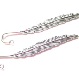 2 Carved Silver Tone Feather Book Mark Blanks - Metal Beading Bookmarks - feather book mark blank - mini book mark supply - 3 x 0.25 inches