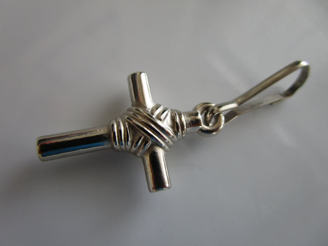 Silver Tone Carved Cross Charm for Zipper Pull on Jackets and Purses