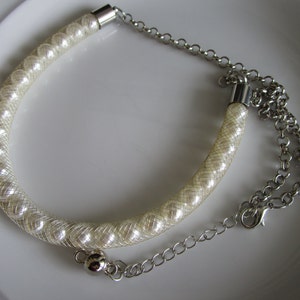 Weisse perlen kette in weisse Mesh bedecken mit silber tonne grosse kette, geschenk für sie, klassische perlenkette,mesh perlenkette, lady