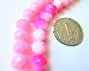 22 Faceted Czech Glass Pink White 8x10mm - pink white neon glass Czech beads - pink white glass bead - glass Czech bead - pink white beads