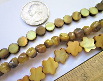 Shell Flat Beads Flower/Circle/Nugget - 11mm/8mm/8mm - jewelry bead supplies - flat shell bead - shell bead supplies - brown flat shell bead